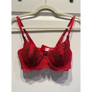 Native Intimates Vintage Y2K Red and Black Lace Bra EUC Size 34C Bows